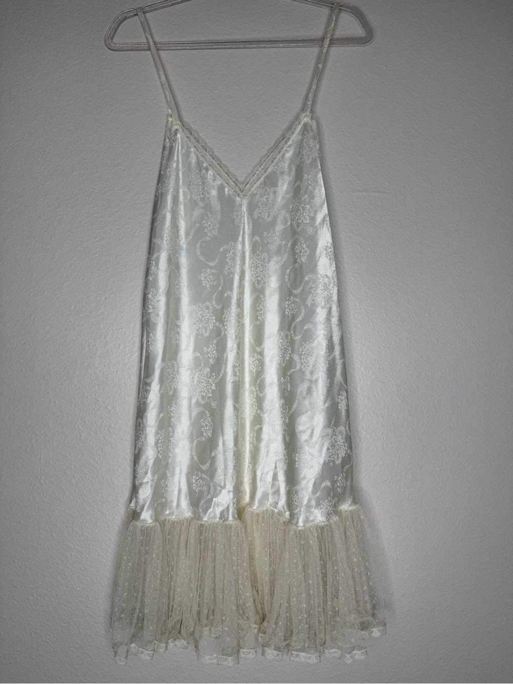 Vintage Victoria's Secret Cream Satin Slip Dress with Lace & Tulle Fairy Lg - Picture 2 of 8
